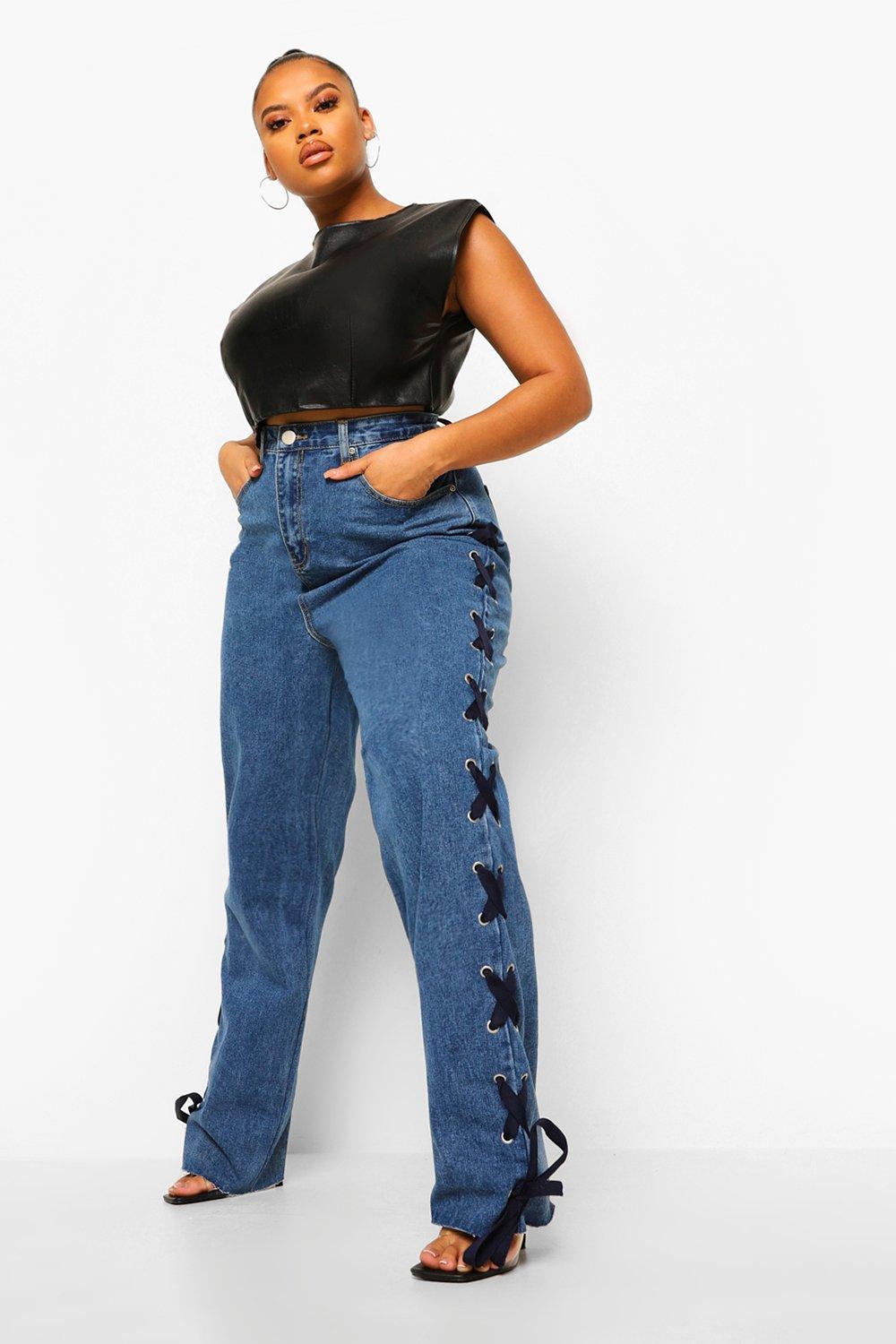 Plus size 2025 lace jeans